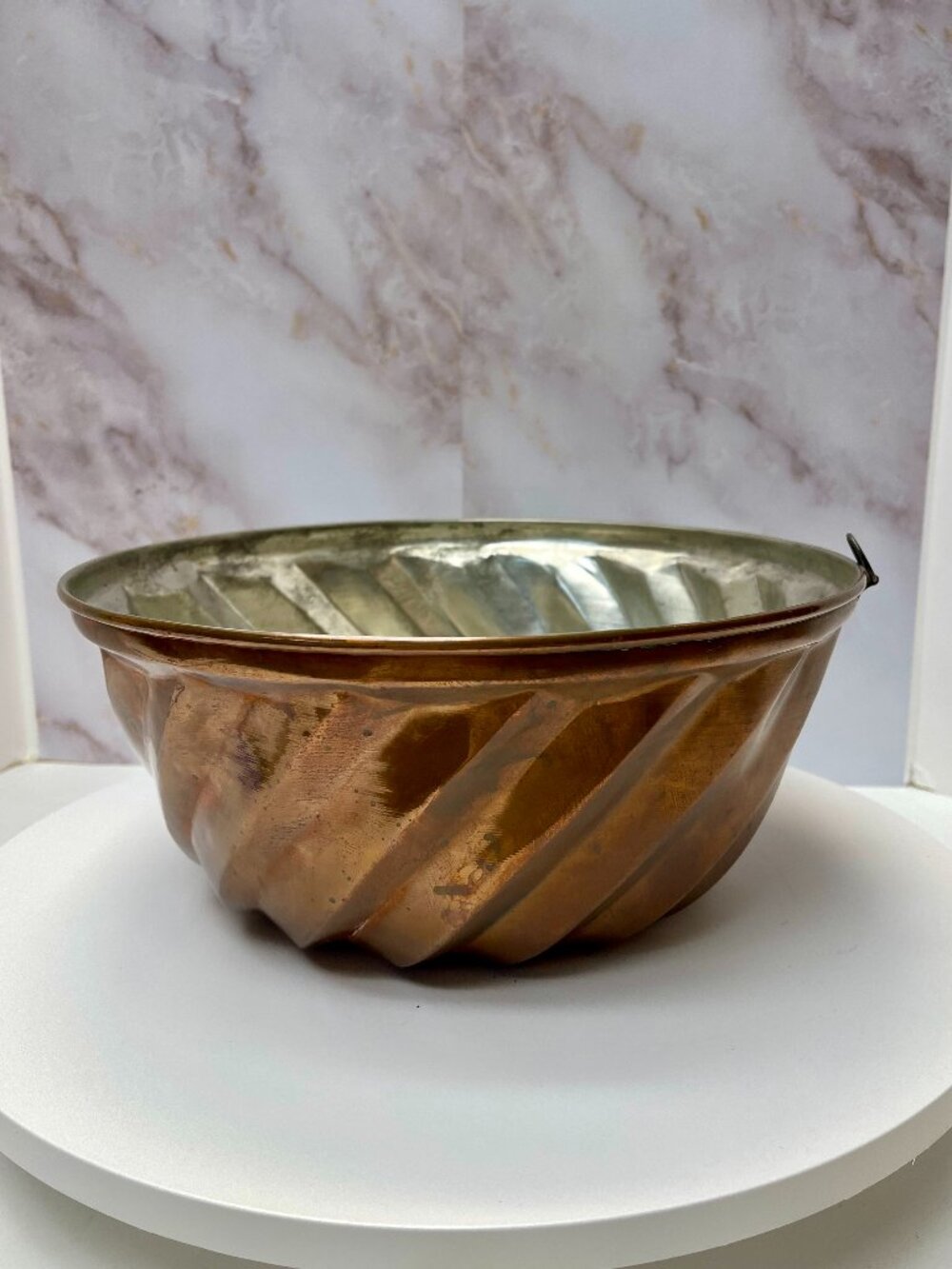Vintage Copper Bundt Cake Pan Tin Lined Round with Hanging Hook 12” x 5”
